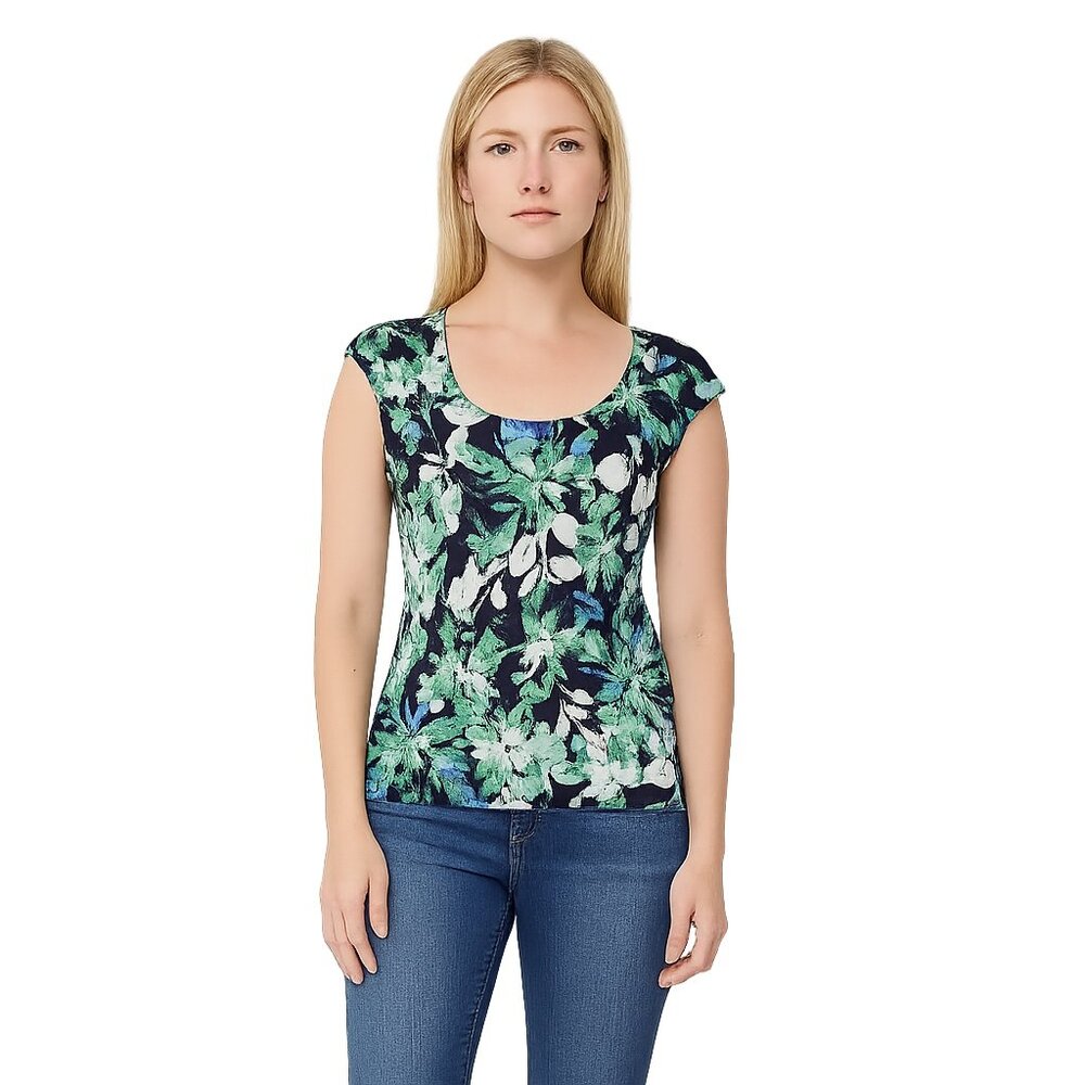 NWT White House Black Market Cap Sleeve Scoop Neck Top Floral L #WHBM71